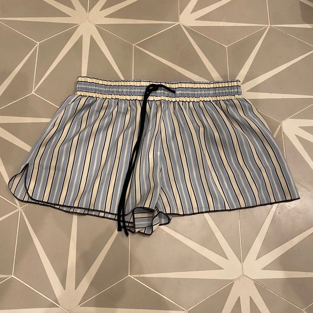 Blue, and white striped shorts